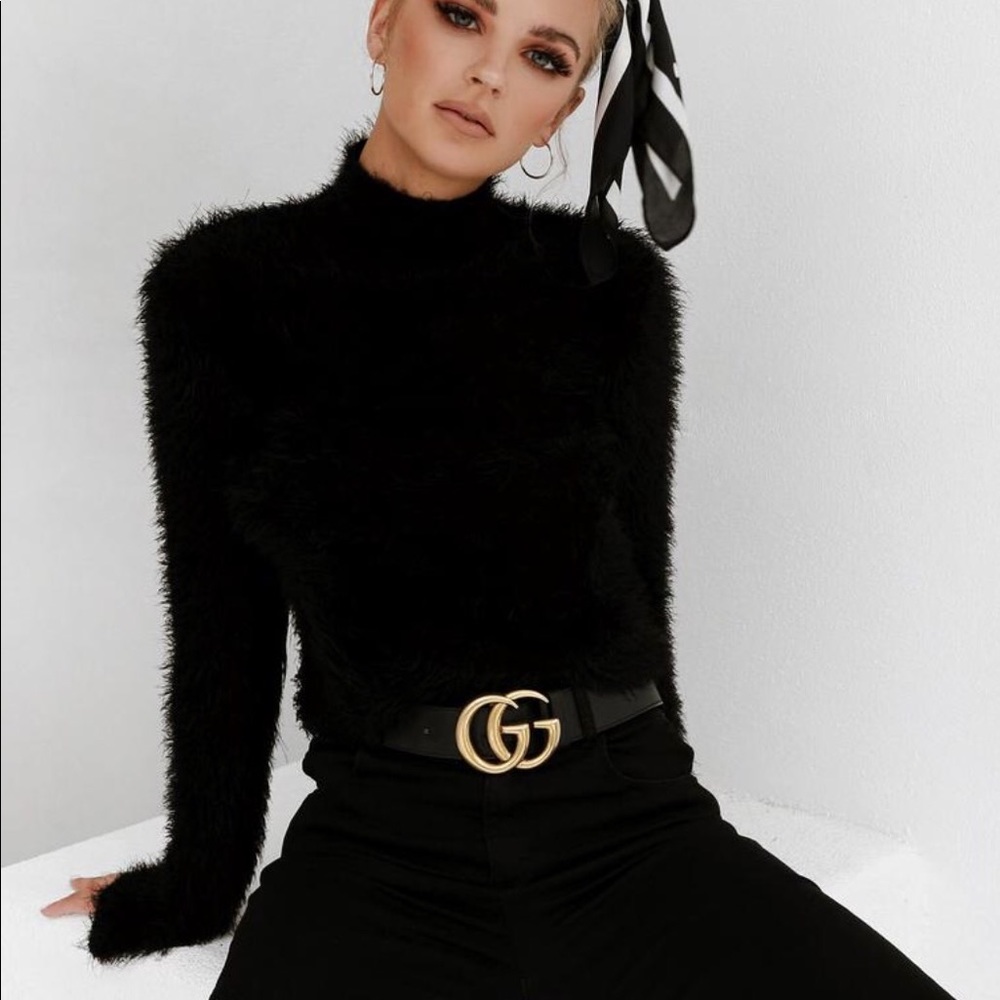 Black fuzzy long sleeve sweater